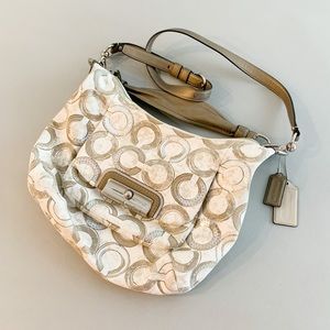 Coach Vintage Tan & Cream Shoulder/Crossbody Purse w/ Sequins & Silver Accents